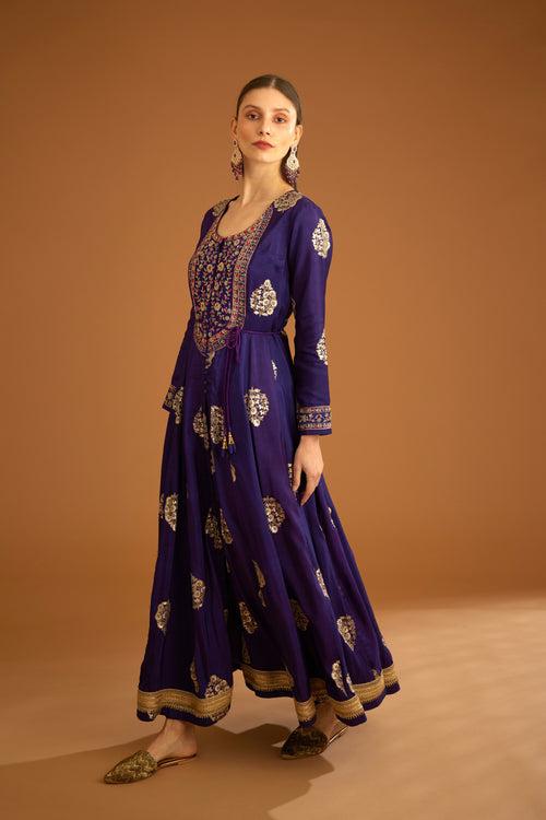 Dark Purple Anarkali Set.