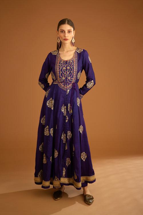 Dark Purple Anarkali Set.