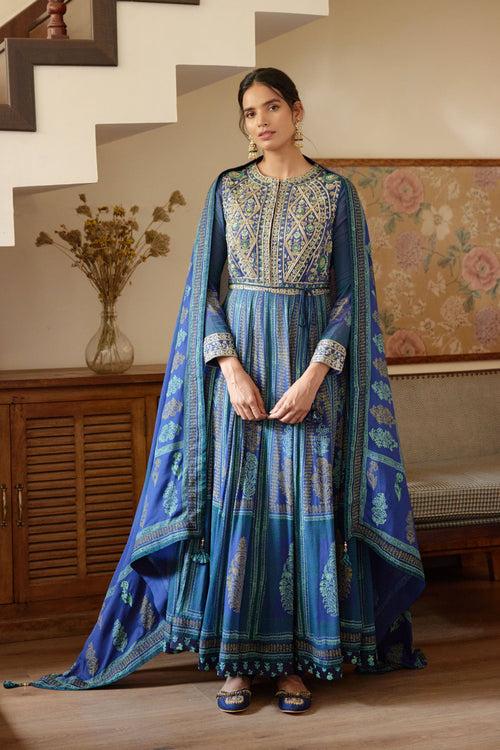 Royal Blue Anarkali Set.