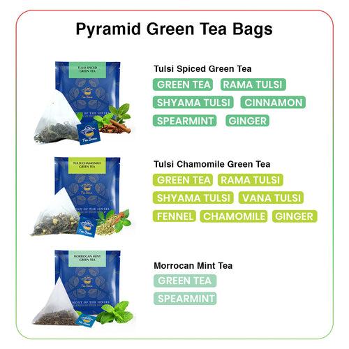 TEA SENSE Best Assorted Tea Sampler Pack (12 Flavours of Green Tea, 15 pcs Pyramid Tea Bags)