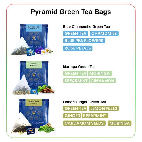 TEA SENSE Best Assorted Tea Sampler Pack (12 Flavours of Green Tea, 15 pcs Pyramid Tea Bags)