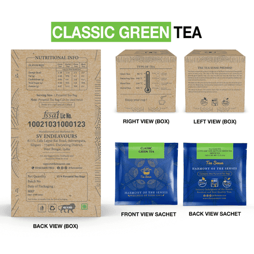 TEA SENSE Classic Green Pyramid Tea Bags (15 Pc)