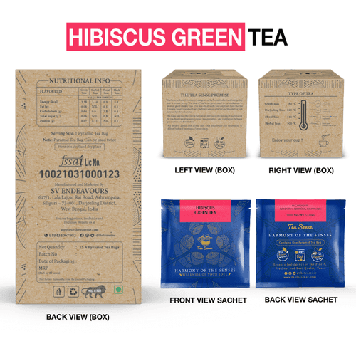 TEA SENSE Hibiscus Green Pyramid Tea Bags (15 Pc)