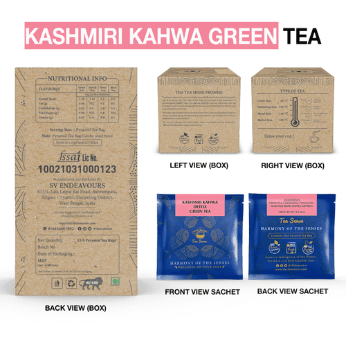 TEA SENSE Kashmiri Kahwa Detox Green Pyramid Tea Bags (15 Pc)