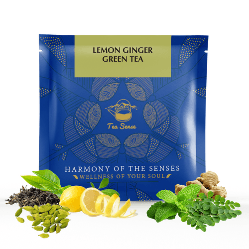 TEA SENSE Lemon Ginger Pyramid Green Tea Bags | 15 pcs