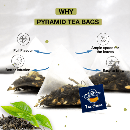 TEA SENSE Lemon Ginger Pyramid Green Tea Bags | 15 pcs