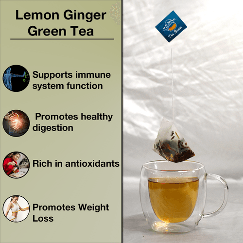 TEA SENSE Lemon Ginger Pyramid Green Tea Bags | 15 pcs