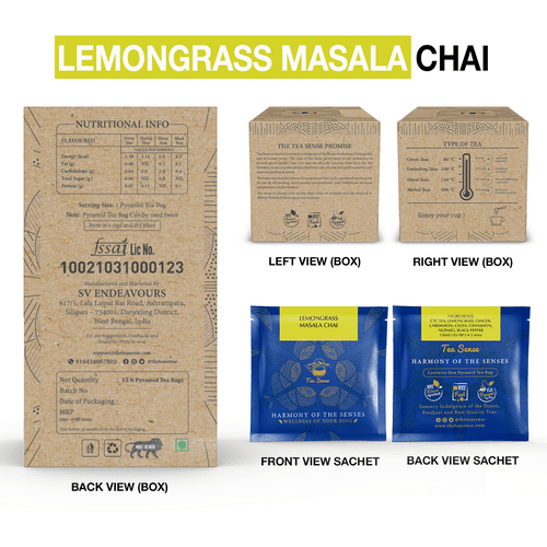 TEA SENSE Lemongrass Masala Chai Pyramid Tea Bags (15 Pc)