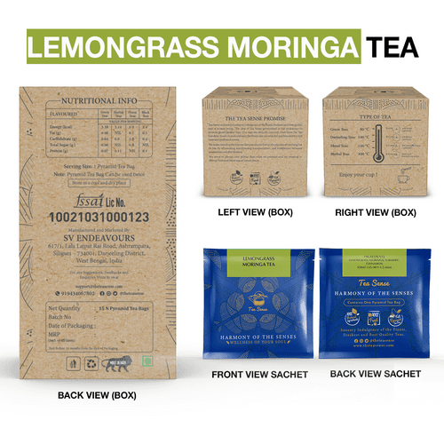 TEA SENSE Lemongrass Moringa Pyramid Tea Bags (15 Pc)