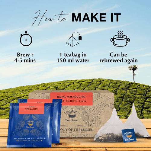 TEA SENSE Royal Masala Chai Pyramid Tea Bags Box (15 Pc)