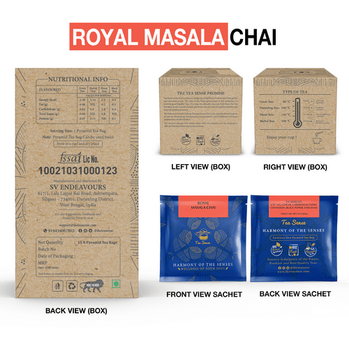 TEA SENSE Royal Masala Chai Pyramid Tea Bags Box (15 Pc)
