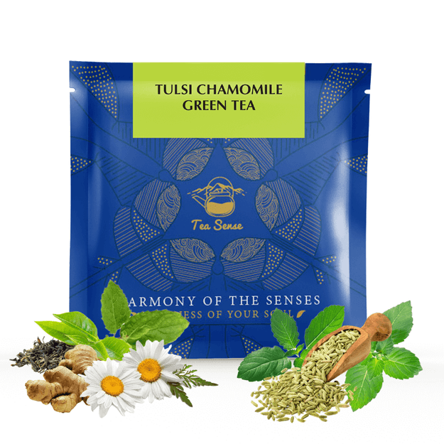 TEA SENSE Tulsi Chamomile Green Pyramid Tea Bags (15 Pc)