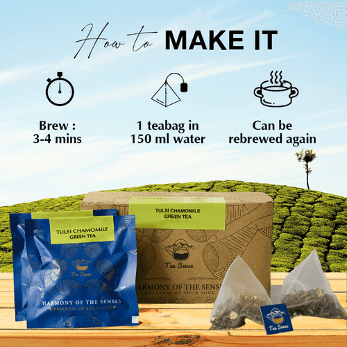 TEA SENSE Tulsi Chamomile Green Pyramid Tea Bags (15 Pc)