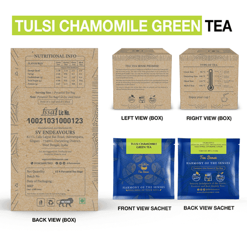 TEA SENSE Tulsi Chamomile Green Pyramid Tea Bags (15 Pc)