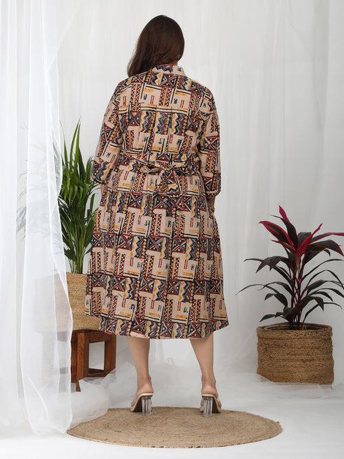 Tierra Block Printed Button Down Cotton Dress