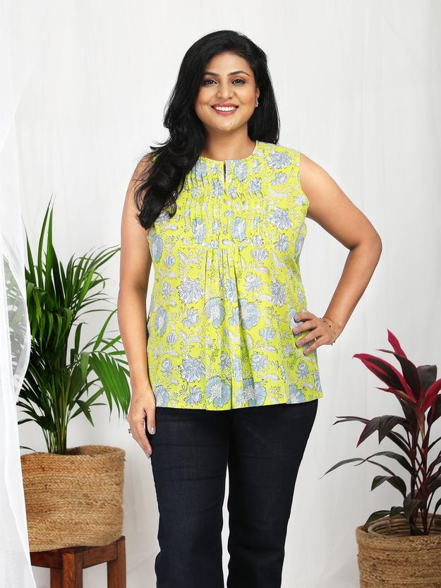 Mahee Cotton Sleeveless Floral Top