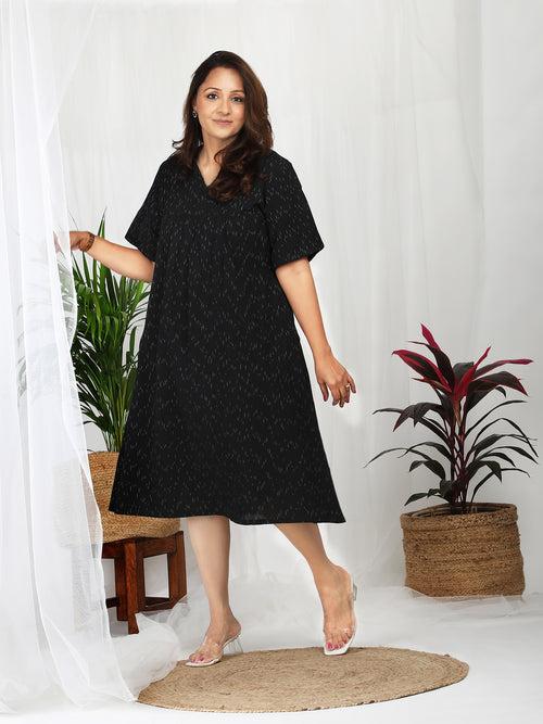 Sharvi Black Ikkat Cotton Midi Dress