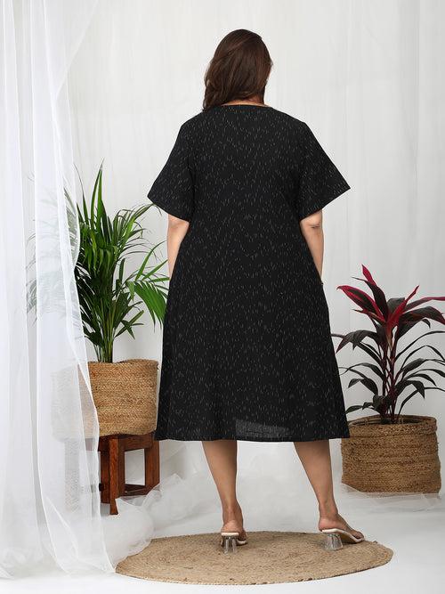 Sharvi Black Ikkat Cotton Midi Dress