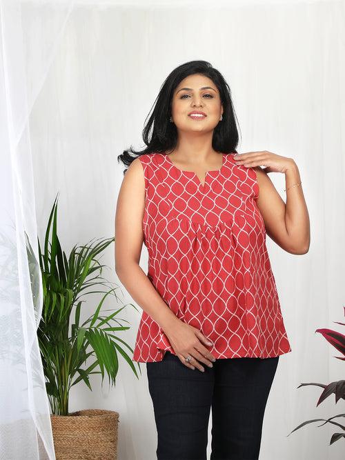 Tanya Red Cotton Sleeveless Top