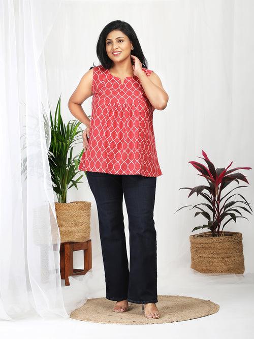 Tanya Red Cotton Sleeveless Top