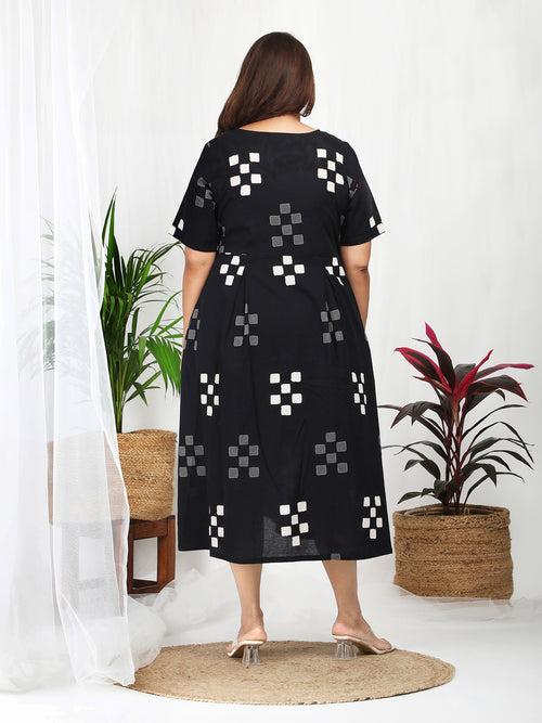 Kuvira Black Cotton Block Print Dress