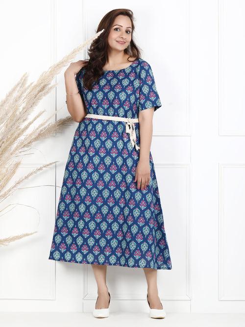 Nysa Blue Printed Long Dress