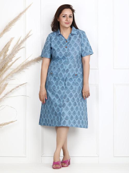 Charmi Blue Block Print Midi Dress