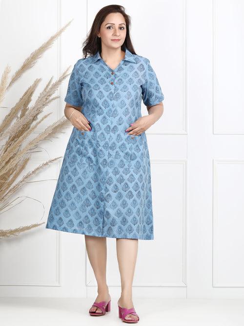 Charmi Blue Block Print Midi Dress