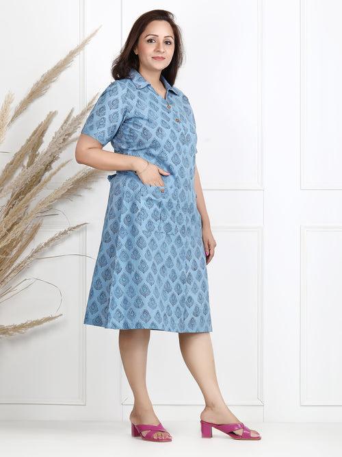 Charmi Blue Block Print Midi Dress