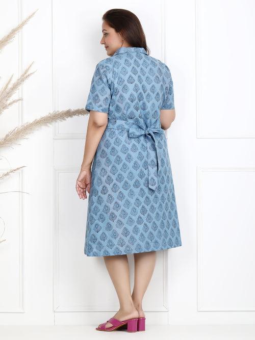 Charmi Blue Block Print Midi Dress