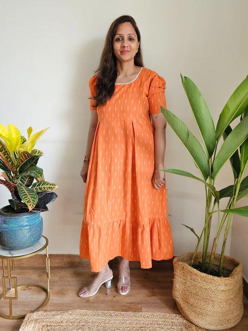 Anjana Orange Ikkat Midi Dress