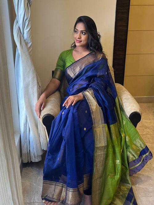 Maheshwari Blue color Festival Edition Saree