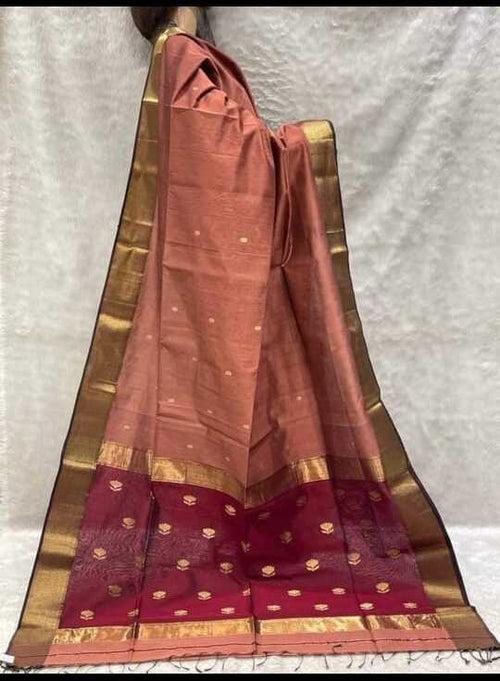 Maheshwari Carrot Red color Festival Edition Saree