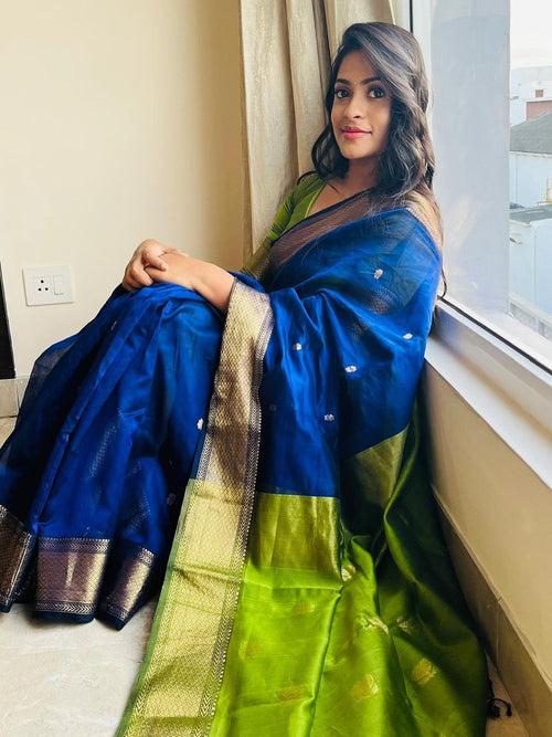 Maheshwari Blue color Festival Edition Saree