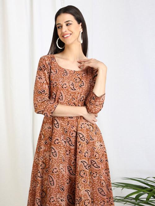 Ajrakh Dabu Paisley 'Farida' Cotton Dress