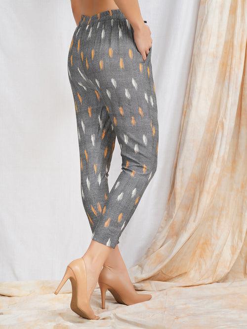 Darzaania Grey Ikat Cotton Trousers