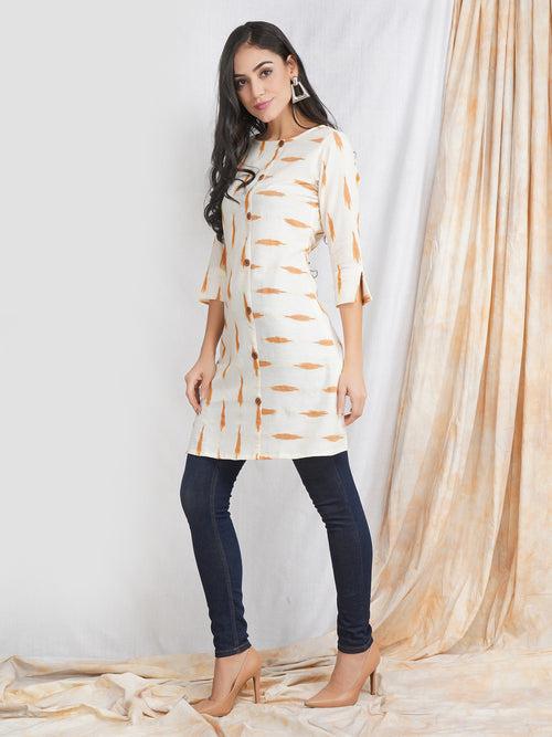 White Ikat Cotton Shift Dress