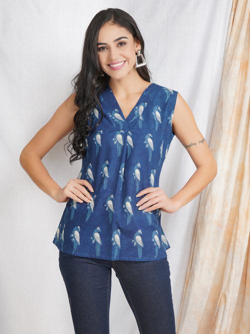 Darzaania Natural Indigo Cotton Top