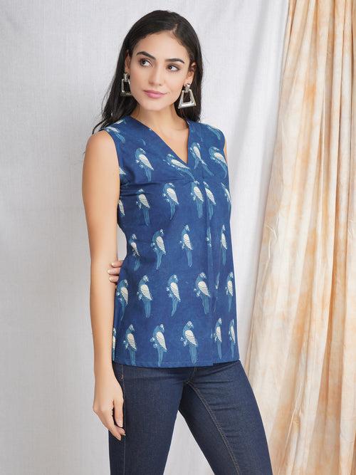 Darzaania Natural Indigo Cotton Top