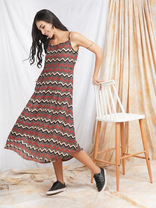 Multi Noodle Strap 'Waves' Cotton Dress