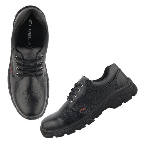 Fuel Spear Genuine Leather Safety Shoes for Men's Steel Toe Cap With Single Density PU Sole (Black)