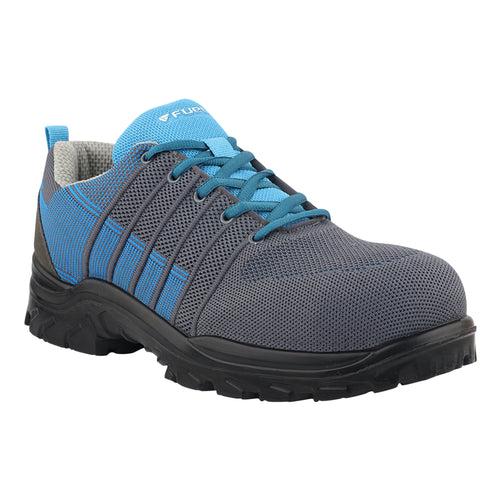 Fuel Aqua Sporty Design Knitted Fabric Breathable Mesh Lining Safety Shoes For Men's Steel Toe Cap With Single Density PU Sole (Blue)