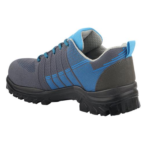 Fuel Aqua Sporty Design Knitted Fabric Breathable Mesh Lining Safety Shoes For Men's Steel Toe Cap With Single Density PU Sole (Blue)