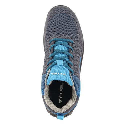 Fuel Aqua Sporty Design Knitted Fabric Breathable Mesh Lining Safety Shoes For Men's Steel Toe Cap With Single Density PU Sole (Blue)