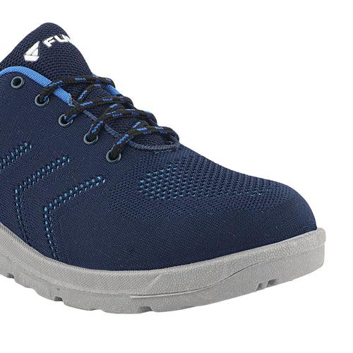 Fuel Arsenal Sporty Design Knitted Fabric Breathable Mesh Lining Safety Shoes For Men's Steel Toe Cap With Rubber Sole (Blue)