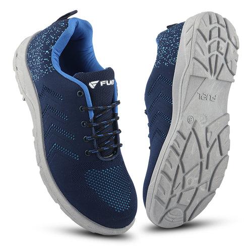 Fuel Arsenal Sporty Design Knitted Fabric Breathable Mesh Lining Safety Shoes For Men's Steel Toe Cap With Rubber Sole (Blue)