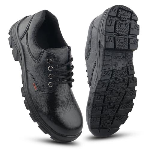 Fuel Spear Genuine Leather Safety Shoes for Men's Steel Toe Cap With Single Density PU Sole (Black)