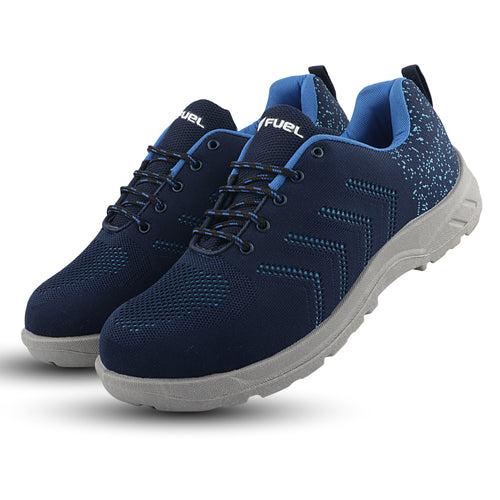 Fuel Arsenal Sporty Design Knitted Fabric Breathable Mesh Lining Safety Shoes For Men's Steel Toe Cap With Rubber Sole (Blue)