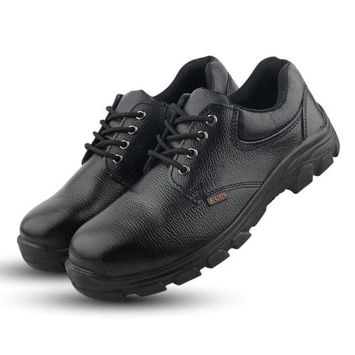 Fuel Spear Genuine Leather Safety Shoes for Men's Steel Toe Cap With Single Density PU Sole (Black)