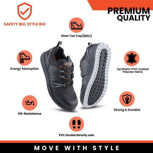 FUEL Safety Shoes for Men with Industrial Steel Toe, Light Weight Construction Shoes, Anti Penetration, Non-Slip Lace Up Comfortable Footwear, (Flute -Sizes -6UK -11UK)